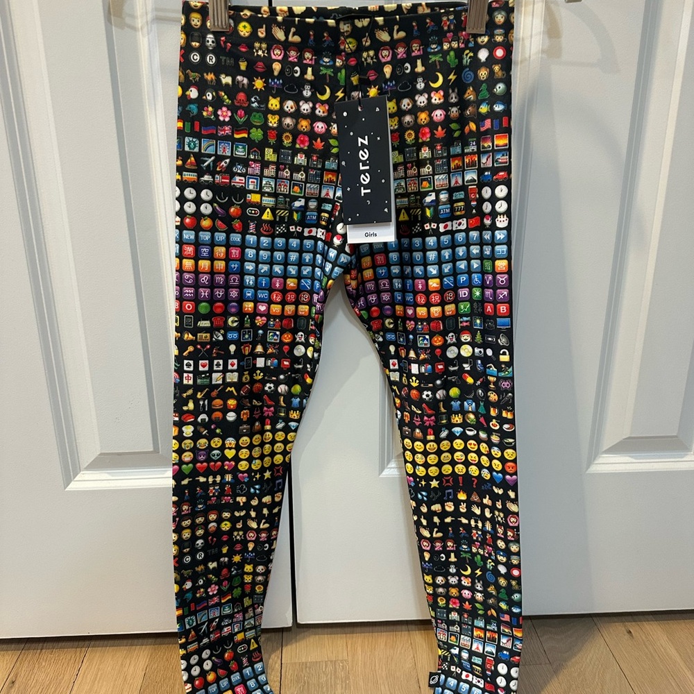 Terez Black Leggings with Colorful Emoji Grid